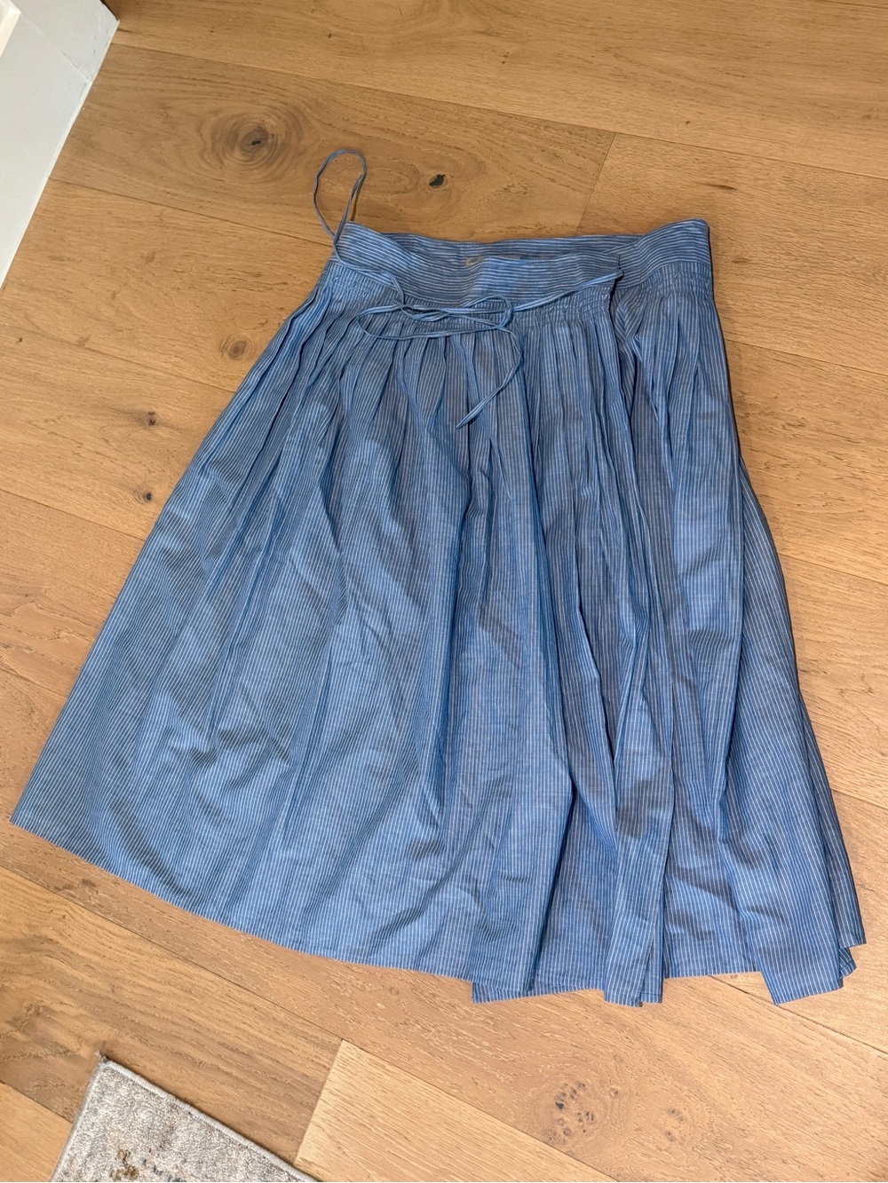 Vince Light Blue Pinstripe Pleated Midi Skirt
